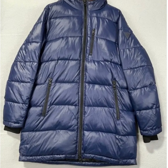 GUESS Puffer Coat Winter Jacket Men's hooded Full Zip Mens Large - Picture 2 of 16